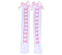 Calzini lunghi sopra il ginocchio stampati scheletro per Halloween Vacanze Dolce Bowknot Calze Alte Calze Per Donne E Ragazze Donna Moda Legwear, bianco, Taglia unica