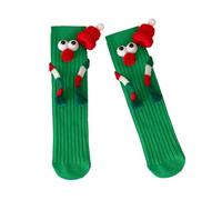 Calzini natalizi a forma di cartone animato con occhi grandi, novità divertenti con disegni a mano, tubo centrale per bambini, regalo per feste, Magn verde di Natale, Taglia unica