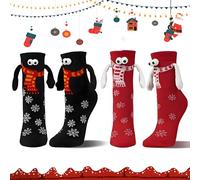 Calzini Natalizi Cotone,Maglia Calzini Tenendosi Per Mano,Unisex Inverno Calze Divertenti Regali Natale,2 Paar Calzini che si Tengono la Mano EU Size 37-46