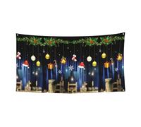 Calzini natalizi per feste di Natale, striscione di compleanno, banner per sfondo per vacanze (90 cm x 180 cm), adatto per decorazioni da cortile, squisito panno da parete per sfondo tenda.