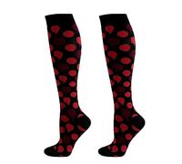 Calzini neri 42 motivi a cuore alla moda, regalo divertente per ragazze adolescenti, cotone, gravidanza, sport, viaggi, volo, calze autoreggenti nere a pois, Colore: rosso, L