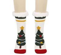 Calzini pelosi natalizi per donne e uomini, invernali, caldi, per ragazze, calzini natalizi con renna e fiocco di neve, regalo di Natale, divertente e accogliente, verde 1, Taglia unica