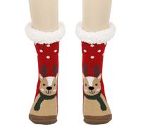 Calzini pelosi natalizi per donne e uomini, invernali, caldi, per ragazze, calzini natalizi con renna e fiocco di neve, regalo di Natale, divertente e accogliente, Khaki 1, Taglia unica