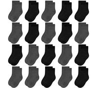 Calzini per bambini, 20 paia di calzini morbidi e traspiranti per la scuola, per bambini e ragazze (età 0-13 anni), Nero , 1-2 Years