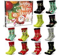 Calzini per calendario dell'Avvento, con 12 paia di calzini natalizi caldi, morbidi e caldi, per calendario dell'Avvento, calze per il calendario dell'Avvento, da donna, da uomo, per l'Avvento 2025