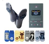 Calzini per gatti per gli amanti dei gatti, calzini sportivi da donna in cotone con simpatici motivi a gattino, confezione regalo per compleanno, Grumpy British Gray