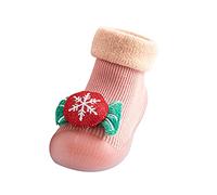 Calzini per gattonare per bambini, con motivo natalizio, in gomma, antiscivolo, Colore: rosa., 26 EU