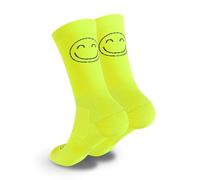 Calzini sportivi 100% tecnici Happy Basics, traspiranti, termoregolatori, tallone e punta rinforzati, perfetti per corsa, crossfit, ciclismo, palestra, paddle, Giallo FLUO, 34-37