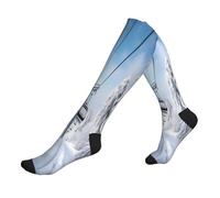 Calzini sportivi a compressione per donna, invernali, con stampa di vecchi impianti di risalita, divertenti calzini per la corsa, regali divertenti per atleti
