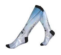 Calzini sportivi a compressione per donna, invernali, con stampa di vecchi impianti di risalita, divertenti calzini per la corsa, regali divertenti per atleti