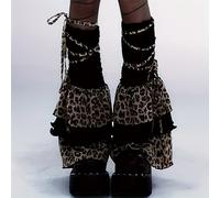 Calzini Y2K con Stampa Leopard, Stile Instagram Dopamine Stivaletti Alti a Lunga con Cinghie per Donne