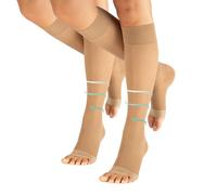 CALZITALY 1/2 Paia Gambaletti Compressione Graduata Donna a Punta Aperta 70 DEN, Calze Antitrombo Donna, Calze Contenitive Uomo Estive 10-14 mm/Hg (2 Paia - Naturale, XS/S)