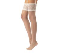 CALZITALY Pack reggicalze in Pizzo e Calze per Reggicalze Velate con Banda Floreale, Calze per Reggicalze Sposa 15 DEN | S, M/L, XL, XXL, 3XL, 4XL | Made In Italy (S, AVORIO)