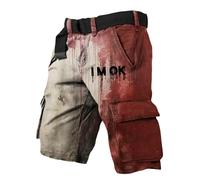 Calzoncini Uomo - Pantaloni Cargo da Uomo da Lavoro A Gamba Dritta Casual con Stampa di Lettere E Disegno di Macchie di Sangue per L'Uso Quotidiano All'Aperto in Primavera Estate E Autunno (S)