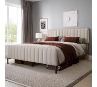 Cama de plataforma tapizada, Marco de cama moderno con celosía y cabezal de lino ajustable para dormitorio, Sin colchón(180 x 200 cm)
