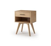 Camaflexi Comodino moderno con un cassetto, in legno massello, montaggio parziale, finitura rovere chiaro