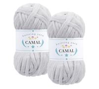 CAMAL 2 Pezzi Fettuccia per Borse a Uncinetto, Scintilla Fettuccia da Poliestere Tessuto 100g/60m Filato Grosso Lusso per Borse, Coperta, Stoffa, Artigianato Fai Da Te (Grigio bianco)