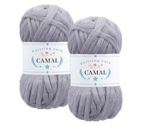 CAMAL 2 Pezzi Fettuccia per Borse a Uncinetto, Scintilla Fettuccia da Poliestere Tessuto 100g/60m Filato Grosso Lusso per Borse, Coperta, Stoffa, Artigianato Fai Da Te (Grigio)