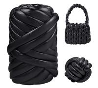 CAMAL Fettuccia per Borse a Uncinetto, 500g/24m Chunky Yarn con Lucentezza Metallica Filato Grosso per Borse, 2cm Filato Gigante Sparkle Gomitoli Cotone per Uncinetto Coperte (Nero)