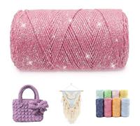 CAMAL Filato per Borse Glitterate, 1,5mm x 280m Filato Cavo Scintillante Con Misto Cotone, 200g Filo Metallico per Uncinetto Macramè Borse, Cestini, Fai Da Te Scintillanti (Rosa)