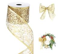 CAMAL Nastro con Paillettes 63mm x 9m Sparkle Nastro con Metallico Bordi, Scintillio Paillettes Ribbon per Ghirlande, Regalo, Matrimoni, Fai Da Te Scintillanti Decorativo (Oro)