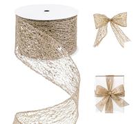 CAMAL Nastro con Paillettes, 63mm x 9m Sparkle Nastro con Metallico Bordi, Scintillio Paillettes Ribbon per Ghirlande, Regalo, Matrimoni, Fai Da Te Scintillanti Decorativo (Giallo beige)