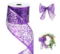CAMAL Nastro con Paillettes 63mm x 9m Sparkle Nastro con Metallico Bordi, Scintillio Paillettes Ribbon per Ghirlande, Regalo, Matrimoni, Fai Da Te Scintillanti Decorativo (Viola)