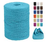 CAMAL Raffia Filato per Uncinetto di Borse, 2mm x 300m Rafia per Uncinetto per Borse, Morbido Filo di Carta per Cappelli, Maglia Borsa da Spiaggia, Fai Da Te (Blu lago)