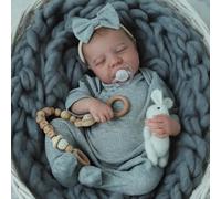 CAMANDY Realistica Bambole Reborn 20 pollici 50cm Bambole Neonato con Ciuccio e Biberon, Capelli Ricci Castani Reborn Maschio Ragazzi e Ragazze Regalo giocattolo Vestito Bianco
