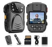 Cámara corporal PatrolMaster 1296P UHD con audio (64 GB integrado), pantalla de 2 pulgadas, visión nocturna, impermeable, a prueba de golpes, cámara corporal con diseño compacto, cámara de policía