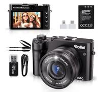 Fotocamera Digitale 5K 64MP Rollei, Powerflex X8 Dual Lens Macchina Fotografica con Zoom 8X e Touchscreen da 3.6" Digital Camera Compatta Dual Obiettivo Nero, Fotocamera-Digitale-Macchina-Fotografica