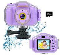 Cámara impermeable para niños y niñas, juguetes de 3 a 12 años de edad, Regalos de cumpleaños para niños,pantalla IPS de 2 pulgadas Con tarjeta de 32 GB (Lavanda)