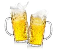 Cambareign Set di 2 bicchieri da birra in cristallo da 470 ml, con manico, tazze in vetro per congelatore, regali per uomini