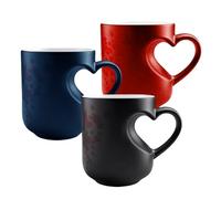 cambia colore, da caffè a forma di cuore, in ceramica da 325 ml, con cambiamento di colore magico sensibile al calore, divertente per bevande mattutine per coppie, pausa lavoro, casa