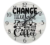 Cambia Il Mondo Inizia Con Il Caffè: Citazioni Divertenti Sul Caffè Rotondo Quarzo Orologi Da Appendere Orologio Da Parete Silenzioso Orologio Muro Per Interno Cucina Casa 25Cm
