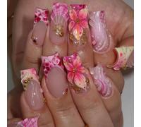 Cambia le tue unghie con questo set, 24 pezzi/set stile Y2K dolce e cool, estate dolce con fiori 3D, sfumatura rosa francese, onde d'acqua, decorazione squisita con conchiglie e stelle marine, unghie 