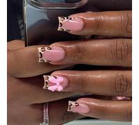 Cambia le tue unghie con questo set di 24 pezzi di unghie artificiali corte e quadrate, con fiocco rosa e stampa leopardata. Include 1 gel trasparente e 1 lima per unghie, adatto per signore e ragazze