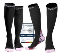 CAMBIVO 2 Paia Calze Compressione Graduata Donna e Uomo 20-30 mmHg, Calze Elastiche a Compressione Antiscivolo per Sport, Corsa, Recupero, Antitrombo, Vene Varicose, Viaggio in Aereo