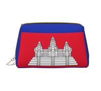 Cambogia Flag Leather Hand Held Zipper Makeup Bag Cute Make Up Case Large Wide-Open Pouch Pen Case, bianco, Taglia unica