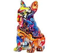 CaMbos Statuetta di Bulldog francese in resina, Statua di cane multicolore, Statua di cane Graffiti creativi for arredamento d'interni Pop Art, ufficio e biblioteca