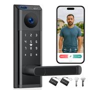 CAMCAMP Serratura intelligente con videocamera e campanello, serratura senza chiave con maniglia per porta d'ingresso, cinque modi per sbloccare impronte digitali, app, chiavi, portachiavi, tastiera