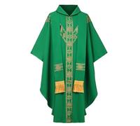 CAMDOM Abito Clericale Uomo Casula Sacerdotale con Ricamo per Messa Papa Padre Parroco Chiesa Cattolica Stola con Nappe Vestito Religioso Cerimonia Battesimo Cresima Comunione