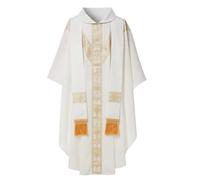 CAMDOM Abito Clericale Uomo Casula Sacerdotale con Ricamo per Messa Papa Padre Parroco Chiesa Cattolica Stola con Nappe Vestito Religioso Cerimonia Battesimo Cresima Comunione
