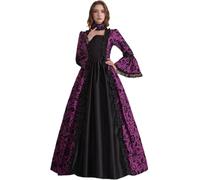CAMDOM Abito da Donna Vittoriano da Festa Medievale Abito da Sera Formale in Raso con Maniche Svasate Costume Vintage Rinascimentale Vestito da Palazzo per Cosplay Carnevale e Balli