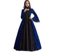CAMDOM Abito da Donna Vittoriano da Festa Medievale Abito da Sera Formale in Raso con Maniche Svasate Costume Vintage Rinascimentale Vestito da Palazzo per Cosplay Carnevale e Balli