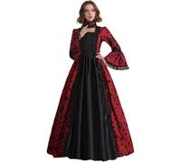 CAMDOM Abito da Donna Vittoriano da Festa Medievale Abito da Sera Formale in Raso con Maniche Svasate Costume Vintage Rinascimentale Vestito da Palazzo per Cosplay Carnevale e Balli