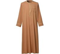 CAMDOM Abito Uomo Arabo in Lino Thobe Lungo con Collo a V e Ricamo Arabo Kaftan Loose Fit per Uomo Musulmano Abaya Thobe Preghiera Maschile Abbigliamento Tradizionale Medio Oriente