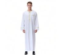 CAMDOM Abito Uomo Arabo in Lino Thobe Lungo con Collo a V e Ricamo Arabo Kaftan Loose Fit per Uomo Musulmano Abaya Thobe Preghiera Maschile Abbigliamento Tradizionale Medio Oriente