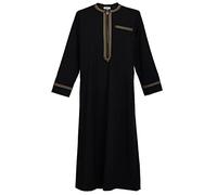 CAMDOM Abito Uomo Arabo in Lino Thobe Lungo con Collo a V e Ricamo Arabo Kaftan Loose Fit per Uomo Musulmano Abaya Thobe Preghiera Maschile Abbigliamento Tradizionale Medio Oriente
