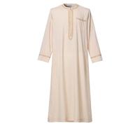 CAMDOM Abito Uomo Arabo in Lino Thobe Lungo con Collo a V e Ricamo Arabo Kaftan Loose Fit per Uomo Musulmano Abaya Thobe Preghiera Maschile Abbigliamento Tradizionale Medio Oriente